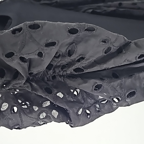 Express Black Bodycon Midi Sweater Dress w Puffed Cutout Scalloped Long Sleeves - Picture 4 of 17